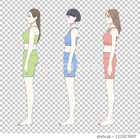 Women with different skeletons seen from the side - sportswear ver. Women with different skeletons seen from the side - sportswear ver. 112023007