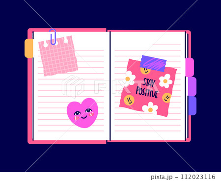 Open diary, blank notebook. Cute pink notepad. Workbook, planner, organizer 112023116