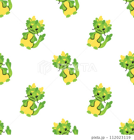Green dragon symbol Chinese new year 2024. Seamless vector pattern background  112023119