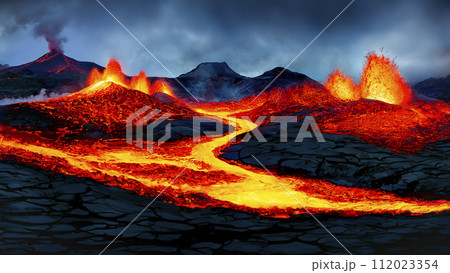 Volcanic Eruption - Flowing Lava Volcanic Eruption - Flowing Lava 112023354