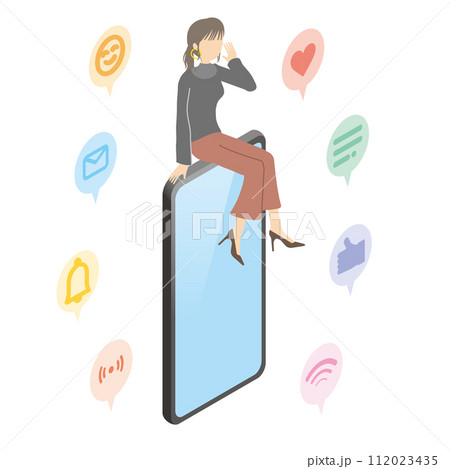 SNSで発信する女性のイラスト SNSで発信する女性のイラスト 112023435