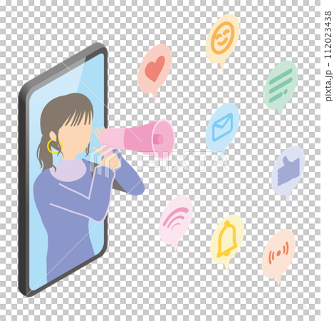 SNSで発信する女性のイラストのイラスト素材 [112023438] - PIXTA