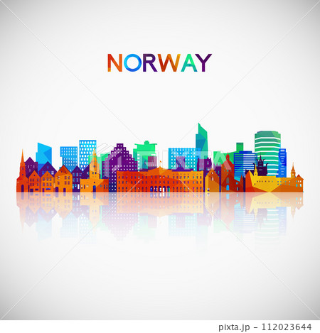 Norway skyline silhouette in colorful geometric style.  112023644