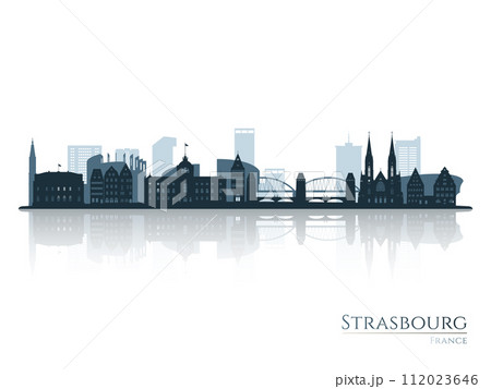 Strasbourg skyline silhouette with reflection. Strasbourg skyline silhouette with reflection. 112023646