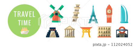 Travel Time with City Landmark and Attraction Vector Set 112024052