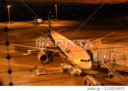 夜に空港に駐機する飛行機 112024055