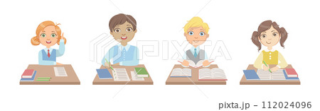 Happy Kids at School Lesson Enjoy Primary Education Vector Set Happy Kids at School Lesson Enjoy Primary Education Vector Set 112024096