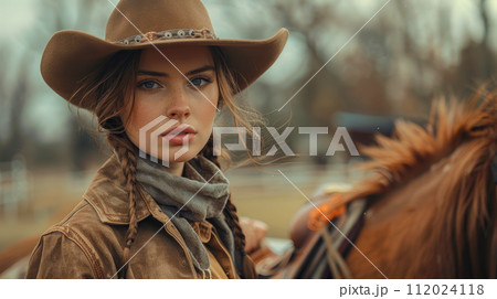 wild west town, Woman dressed as a cowboy on a horse wild west town, Woman dressed as a cowboy on a horse 112024118