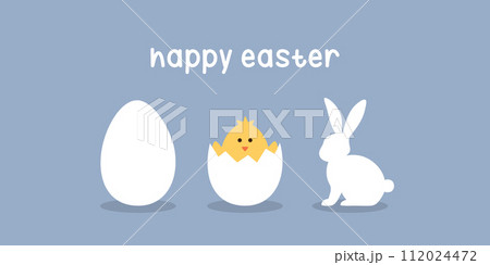happy easter minimal design with egg little chick and bunny vector illustration 112024472