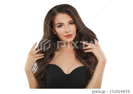 Elegant fashion model with dark healthy hairstyle, fresh clean skin and trendy make-up Elegant fashion model with dark healthy hairstyle, fresh clean skin and trendy make-up 112024659