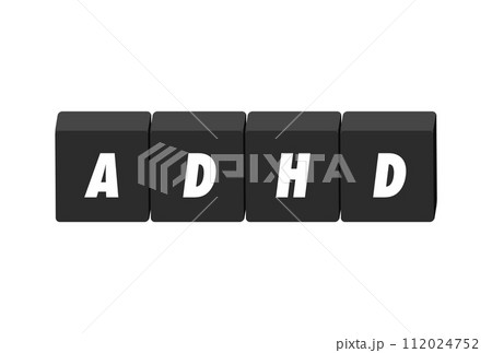 ADHDの文字と黒いブロック - シンプルな注意欠如多動性障害のイメージのデザイン素材 112024752