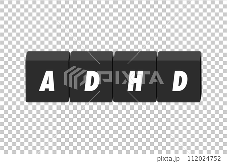 ADHDの文字と黒いブロック - シンプルな注意欠如多動性障害のイメージのデザイン素材 112024752