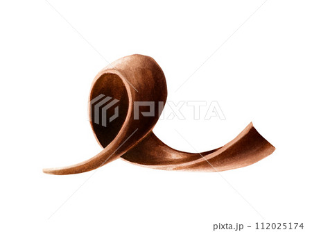 Watercolor curl slices of chocolate. Hand drawn coiled sweet delicious realistic illustration isolated on white background. For designers, packaging design, menu, cafe, decoration, postcards, wrapping 112025174