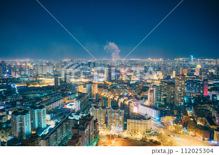 中国 黒竜江省 ハルビン 龍塔からの夜景 中国 黒竜江省 ハルビン 龍塔からの夜景 112025304