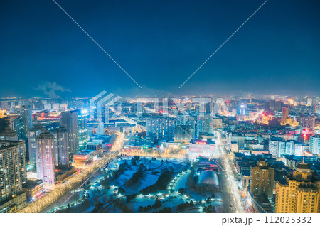 中国 黒竜江省 ハルビン 龍塔からの夜景 中国 黒竜江省 ハルビン 龍塔からの夜景 112025332