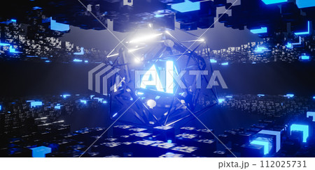 Glowing neon lights frame with AI word inside. 3d render 112025731