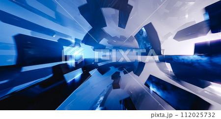 3D illustration of revolving objects and endless tunnel 112025732