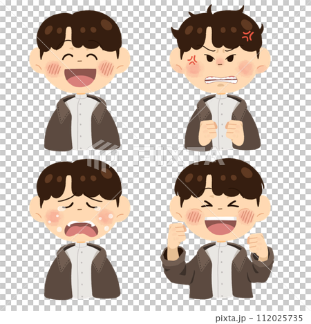 Young men's emotions, anger, sorrows, simple and cute illustration set Young men's emotions, anger, sorrows, simple and cute illustration set 112025735