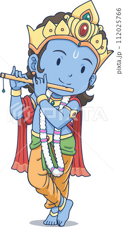 Cartoon character of Lord Krishna playing the flute. Happy Janmashtami festival, India. Cartoon character of Lord Krishna playing the flute. Happy Janmashtami festival, India. 112025766