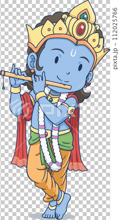 Cartoon character of Lord Krishna playing the flute. Happy Janmashtami festival, India. Cartoon character of Lord Krishna playing the flute. Happy Janmashtami festival, India. 112025766