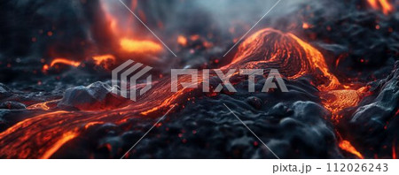Close-up smooth lava flow abstract wallpaper. Red hot flowing lava texture background. iPhone wallpaper 112026243