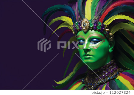 Carnival Mardi Gras label with masquerade mask, feathers, copy space. Vintage style Carnival Mardi Gras label with masquerade mask, feathers, copy space. Vintage style 112027824