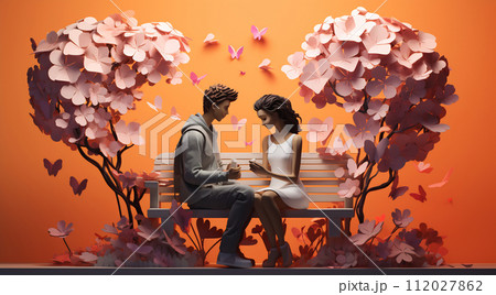 Autumn Embrace on a Park Bench 112027862