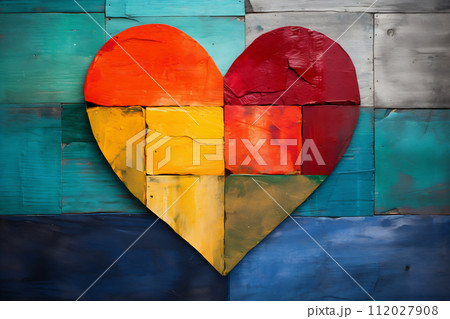 Patchwork Heart on Textured Wooden Panels 112027908