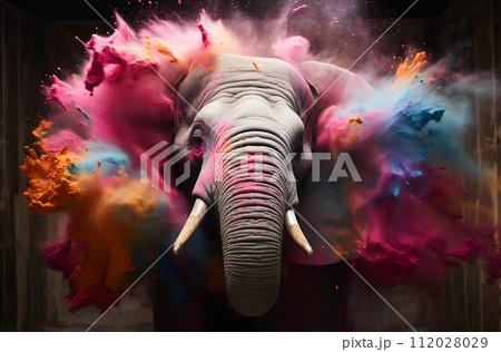 Elephant in a Cloud of Rainbow Hues Elephant in a Cloud of Rainbow Hues 112028029