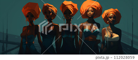 Silhouettes of African Women in Sunset Savannah. Black History Month concept 112028059