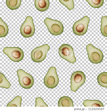 Avocado seamless Pattern. Watercolor background of green food. Hand drawn isolated illustration. Botanical painting of Fruit or Vegetable. Drawing of ornament for fabrics and kitchen textiles. Avocado seamless Pattern. Watercolor background of green food. Hand drawn isolated illustration. Botanical painting of Fruit or Vegetable. Drawing of ornament for fabrics and kitchen textiles. 112029387