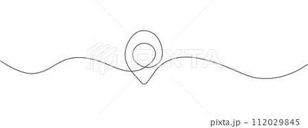 Single line map lineart symbol, location point. Pin location, geosignature line continuous drawing. Vector illustration for delivery services 112029845