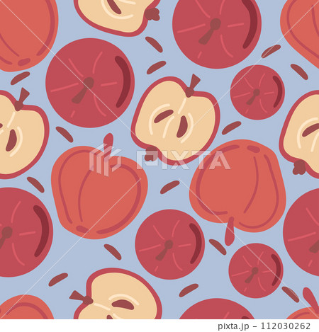 Apples flat design seamless pattern blue background 112030262