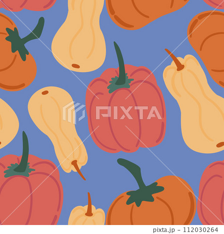 Flat design pumpkins blue background seamless pattern Flat design pumpkins blue background seamless pattern 112030264