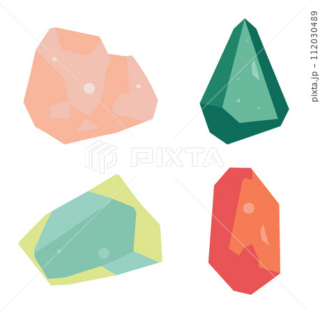 Set colorful gemstones, cartoon crystals collection. Geometric precious stones various colors vector illustration 112030489