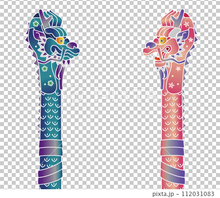 沖縄のカラフルで綺麗な紅型風龍柱 112031083