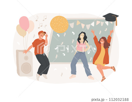 School celebration party isolated concept vector illustration. Back-to-school celebration idea, graduation party, event planning, end of year ball invitation and decoration vector concept. 112032188
