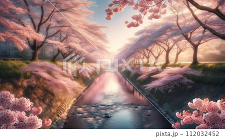 桜と夕焼け 桜と夕焼け 112032452