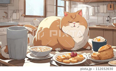 朝ごはん時間のにゃんこ 112032630