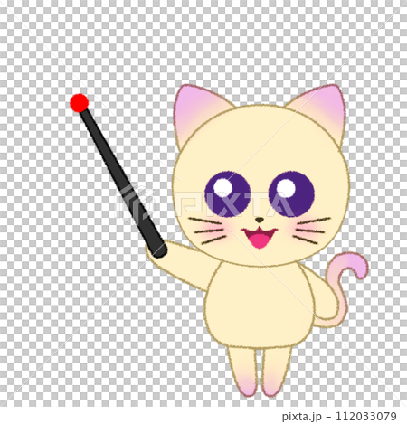 Crayon illustration of a cat raising its hand and holding a pointing stick Crayon illustration of a cat raising its hand and holding a pointing stick 112033079
