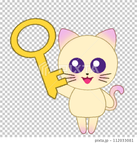 手をあげて鍵を持つ猫のクレヨンイラスト 手をあげて鍵を持つ猫のクレヨンイラスト 112033081
