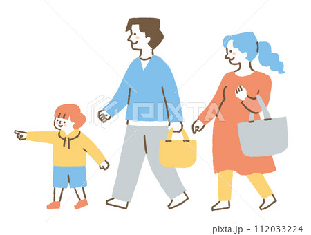 指を差している男の子と両親_色 112033224