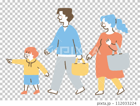 指を差している男の子と両親_色 112033224