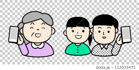 孫とスマホでコミュニケーションをとるシニア 112033475