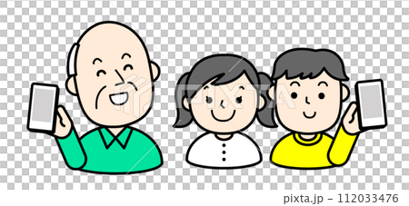 孫とスマホでコミュニケーションをとるシニア 112033476