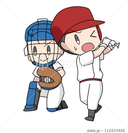 野球で空振りするバッターのイラスト・男子 112033488