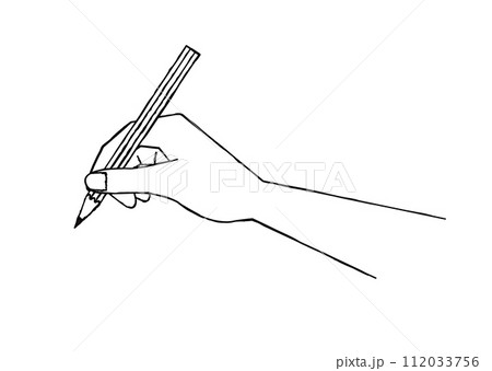 鉛筆を持つ手　白塗り手書風線画イラスト 112033756