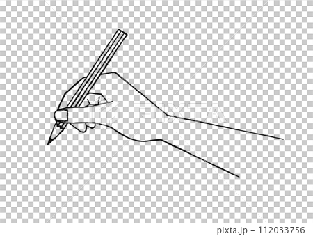 鉛筆を持つ手　白塗り手書風線画イラスト 112033756