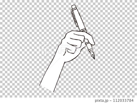 手握鋼筆，白色，手寫風格插圖 112033784