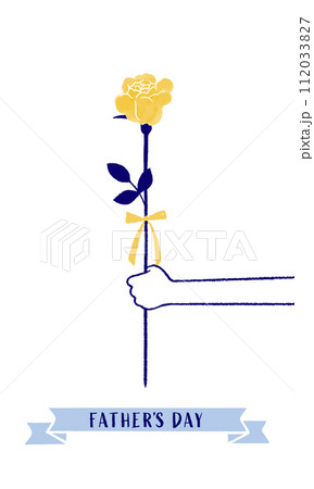 父の日のタイトルと線描きの黄色いバラのイラスト 112033827